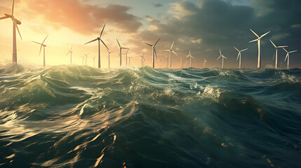 Wind turbines in the ocean - obrazy, fototapety, plakaty