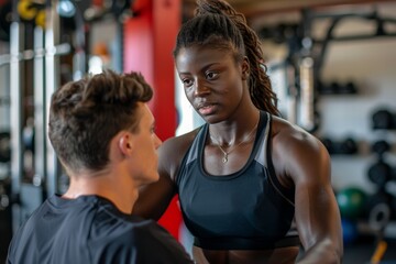 Woman Talking to Man in a Gym