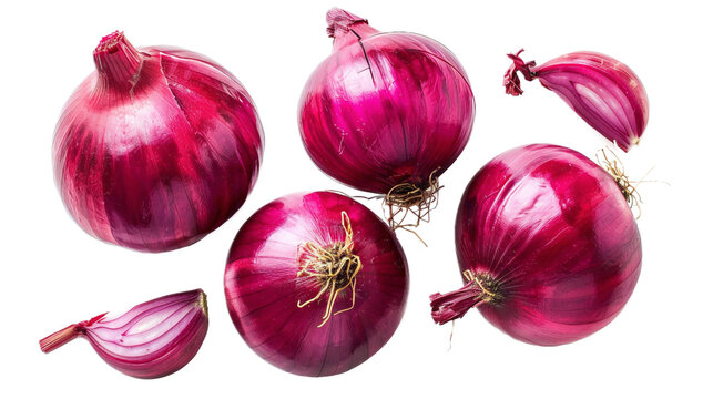 Red onions isolated on transparent white background