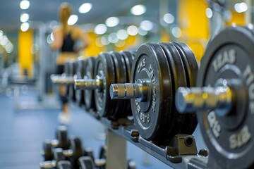 Fototapeta premium Row of Barbells in a Gym