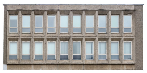 Twenty windows in an old concrete office building isolated