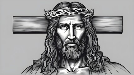 detail of sculpture of Jesus C?hrist Jesus Face on the cross Christian or Catholic jesus c Generative Ai 