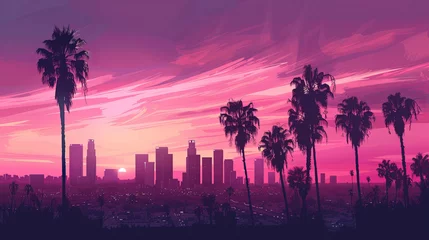 Foto op Plexiglas anti-reflex Los Angeles skyline with palm trees in the foreground © Matan