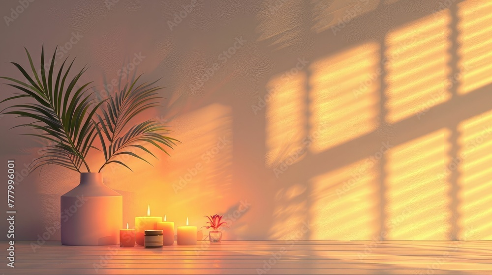 Poster creating a soothing and serene home atmosphere with soft lighting essential oils and a minimalist de