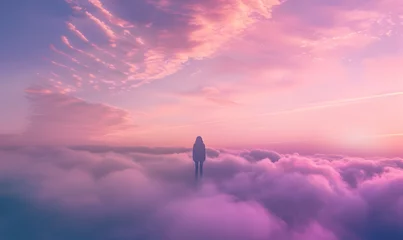Foto op Aluminium The sky is tinted with the gentle hues of pink and purple as the sun rises, Generative AI  © simba kim