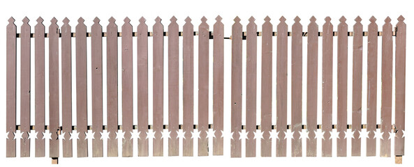 Old wooden homemade fence isolated