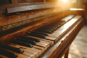 Piano Keyboard Close Up With Sunlight