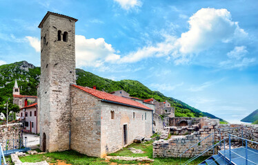 Plomin, old abandoned houses in the medieval village of Plomin, Croatia