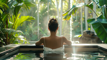 Nature-Inspired Spa Therapy: Serene Session Amid Lush Greenery, Rejuvenating Atmosphere, woman spa...