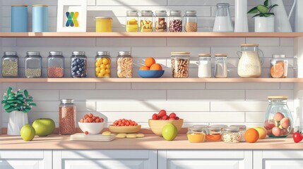 Bright and Organized Kitchen Corner Brimming with Healthy Snacking Options