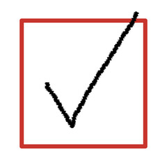 checkbox, selection or choice box with penciled in check or tick mark - 777998076