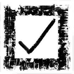 grunge checkbox, selection or choice box with penciled in check or tick mark - 777998221