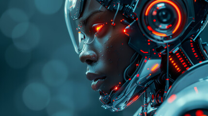 Stylish handsome cyborg head in profile / Futuristic man