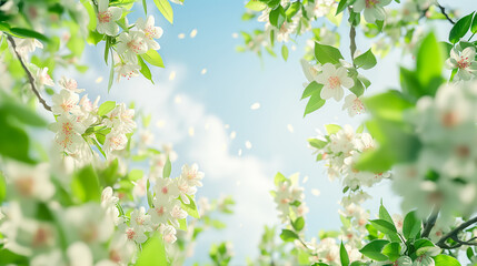 Fototapeta na wymiar Spring banner, branches of blossoming tree on nature outdoors. space for text