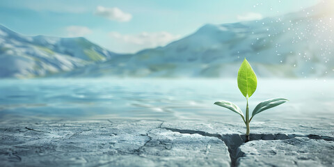 Resilient Sprout in Wintry Landscape - obrazy, fototapety, plakaty