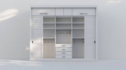 Front view of wardrobe building with white background