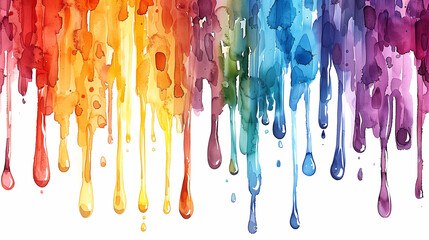 acquarello gocciolante, gocce di colore, arcobaleno, liquido, acqua, spruzzo, sfondo bianco