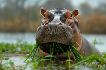 hippopotamus resting in the grass