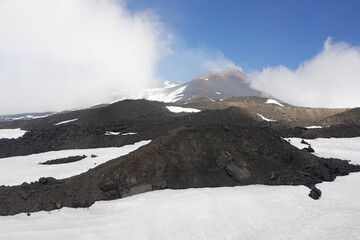 A snowy slope of Etna, Sicily, Italy	