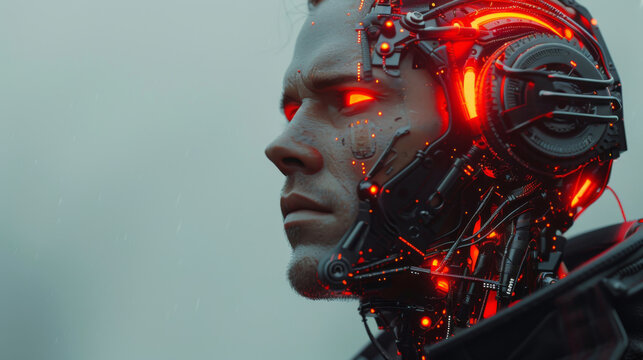 Stylish handsome cyborg head in profile / Futuristic man