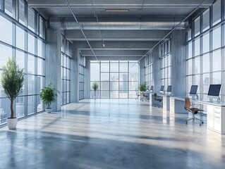 Interior of modern empty office building. Open ceiling design. - obrazy, fototapety, plakaty
