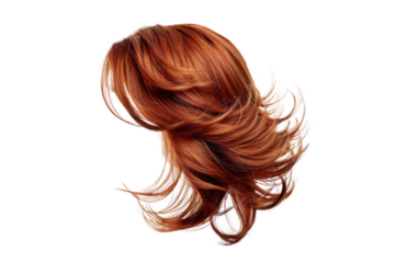 Stylish hair wig with trendy design isolated on background, front view, fashionable hairstyle concept.