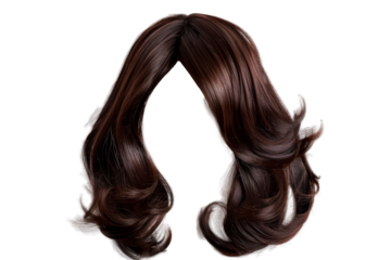 Stylish hair wig with trendy design isolated on background, front view, fashionable hairstyle concept.