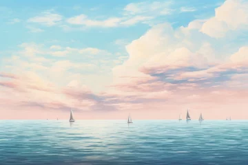 Deurstickers A group of sailboats drifting on a calm sea, sailboats drifting on sea, AI generated © Tanu