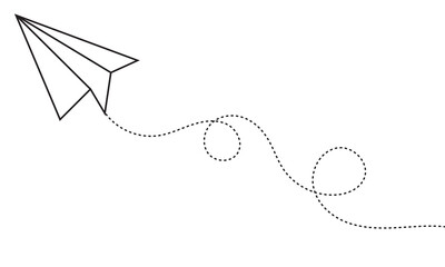 Paper plane with dotted line, Origami paper airplane, Travel symbol, vector illustration. Editable stroke..
