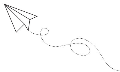 Paper plane with dotted line, Origami paper airplane, Travel symbol, vector illustration. Editable stroke..