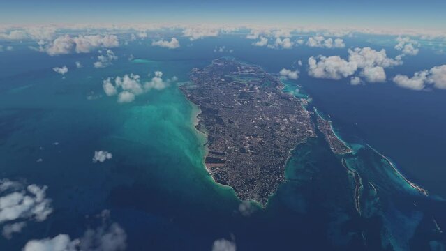 Aerial view of the island of Nassau in the Caribbean. The Bahamas