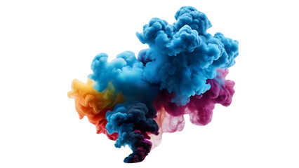 colorful ink explosion effect isolated on transparent background, colorful smoke bomb explosion emitting clouds