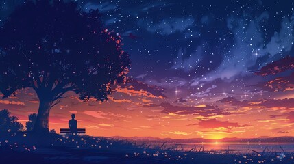 Fototapeta premium Stargazing Under the Expansive Summer Night Sky a Cosmic Spectacle of Nature s Wonders