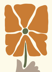 Abstract Flowers Print Mustard Wall Art Botanical, Colourful Home Decor matisse style, naive art, boho contemporary backgrounds