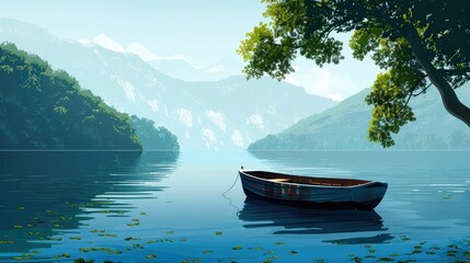 Serene Boat Ride on a Tranquil Lake Surrounded by Lush Landscapes and Majestic Nature