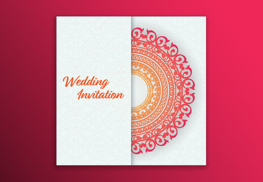 Elegance Wedding Invitation Card with Mandala Floral Pattern.