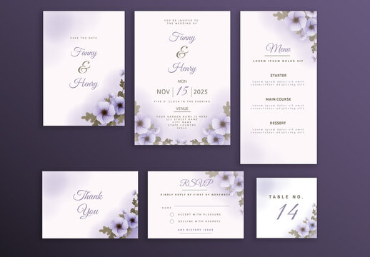 Elegant Floral Design Decorated Wedding Invitation Card Suite or Template.