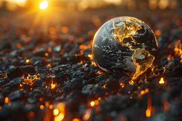 Conceptual climate change depiction with Earth engulfed in flames
