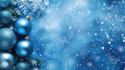 Obraz na płótnie Canvas blue christmas background with snowflakes and christmas balls Generative AI