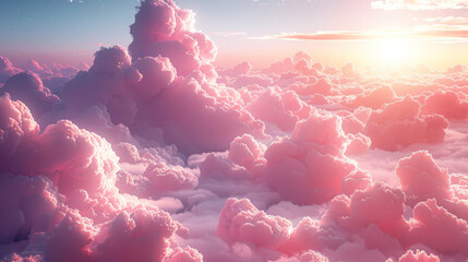 Sugar cotton pink clouds vector design background. Glamour fairytale backdrop. Plane sky view with...