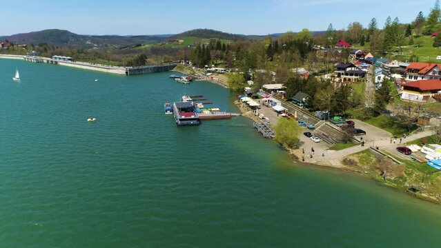White Fleet Harbor In Solina Aerial View Bieszczady Mountains Poland