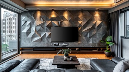 Modern Living Room With Large Screen TV