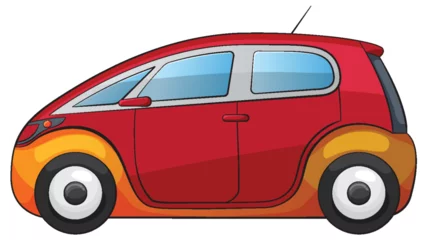 Foto op Aluminium Kinderen Stylized red and yellow compact car drawing