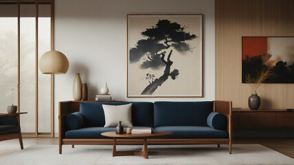 ontemporary living room that captures the essence of Japanese minimalism