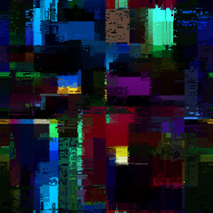 Creative glitch texture. Seamless vector pattern. Grunge glitch dark colours background - 778008877