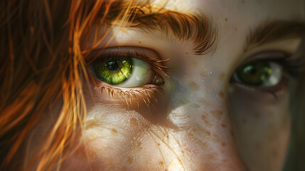 the girl's eye is green in color