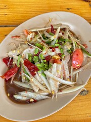 spicy papaya with black crab Thailand called farmer crab and fresh shrimp that is famous of Thailand Steer food