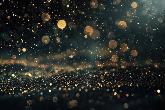 glitter vintage lights background. gold and black. de-focused,Blurred photo with golden and black dots visible glittering, shining brightly look and feel luxurious Suitable for use as a wallpaper
