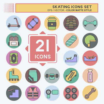 Icon Set Skating. related to Sport symbol. color mate style. simple design illustration