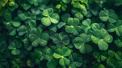 A closeup of green clover leaves - obrazy, fototapety, plakaty
